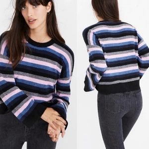 Madewell Cardiff Striped Crewneck Merino Wool Coziest Yarn Sweater Size XL